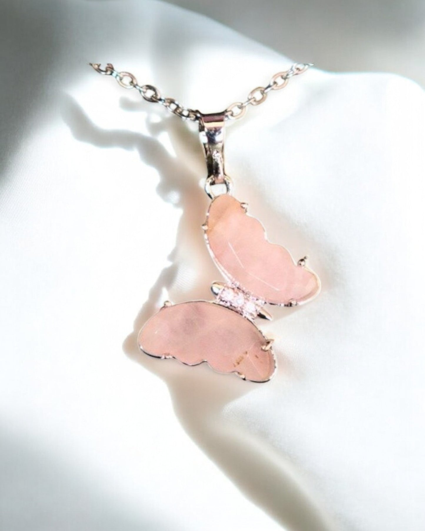 Pendant, Butterfly, Rose Quartz