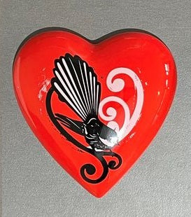 Native Bird with Koru Ceramic Hearts