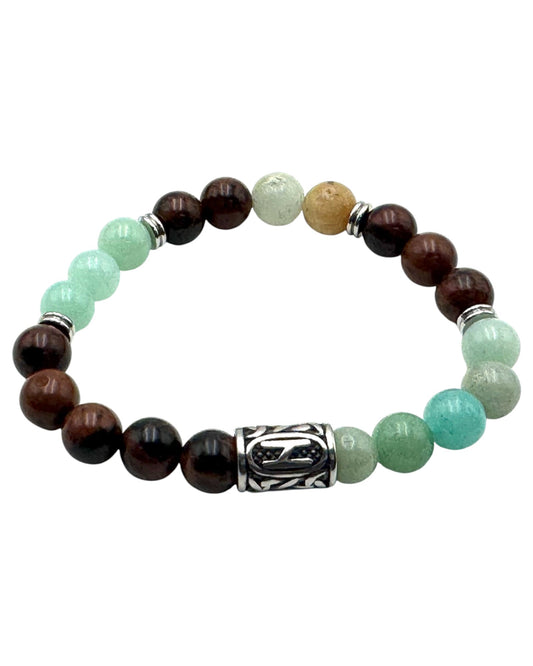 Rune bracelet Amazonite & Mahogany Obsidian Hagalaz