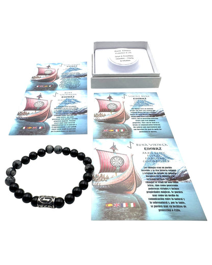 Rune bracelet Onyx & Snowflake Obsidian Elhwaz