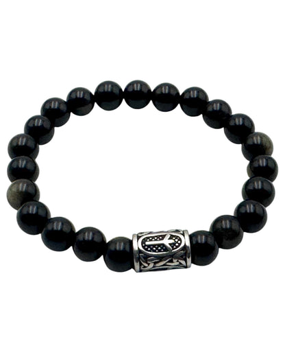 Rune bracelet Golden Black Obsidian Algiz