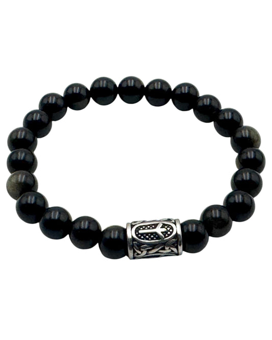 Rune bracelet Golden Black Obsidian Algiz