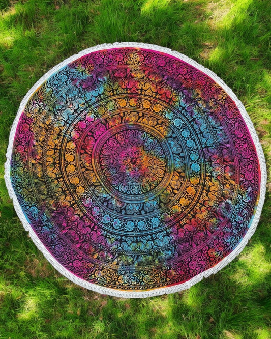 Elephant Multi Tie Dye Round Cotton Tapestry