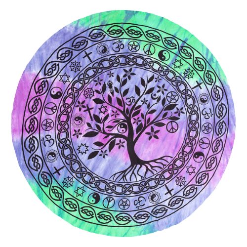 Multifaith Tree of Life Cotton Round Tapestry
