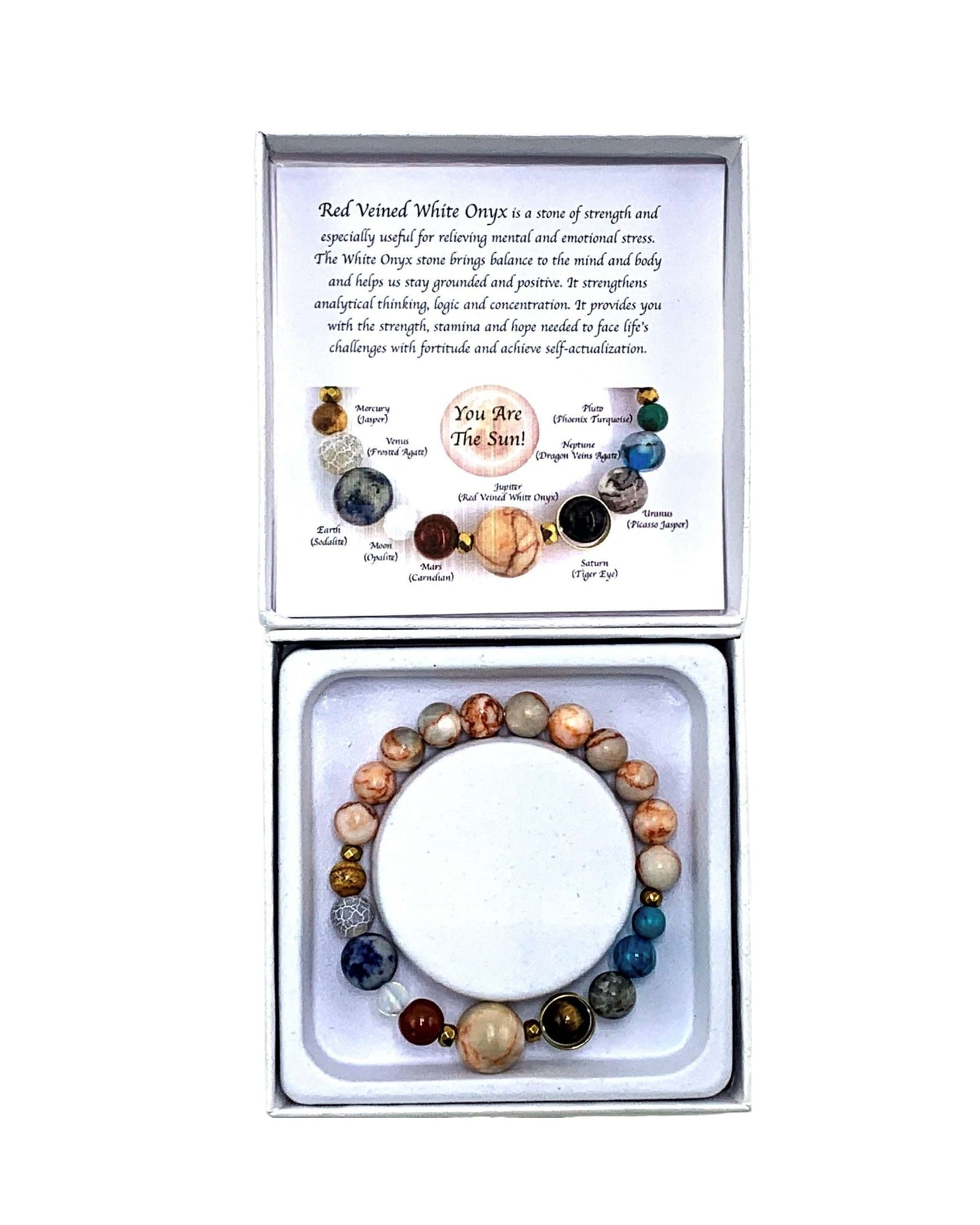 Red Veined White Onyx Solar System Bracelet