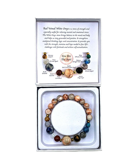 Red Veined White Onyx Solar System Bracelet