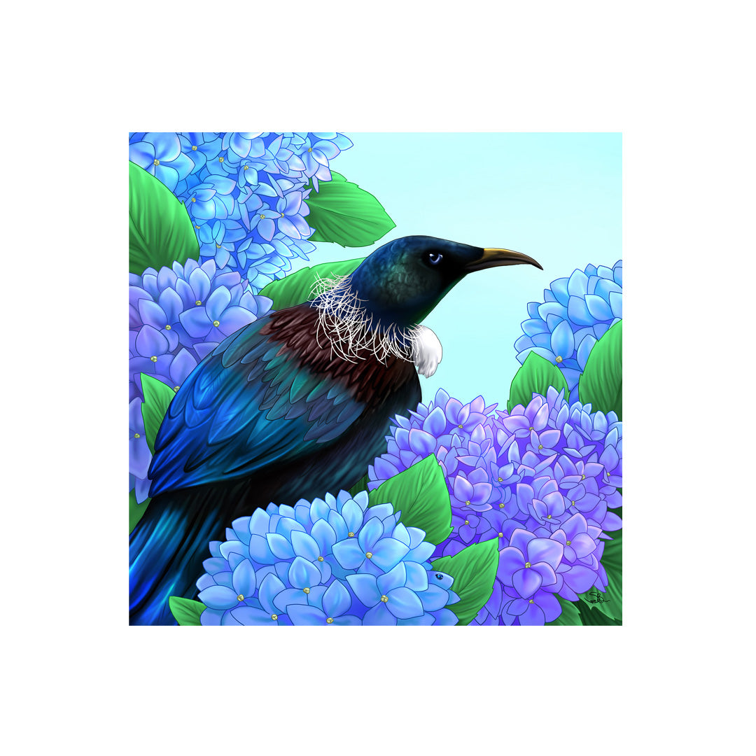 Peeping Tui in Hydrangea Ceramic 3D Tile - Sophie Blokker