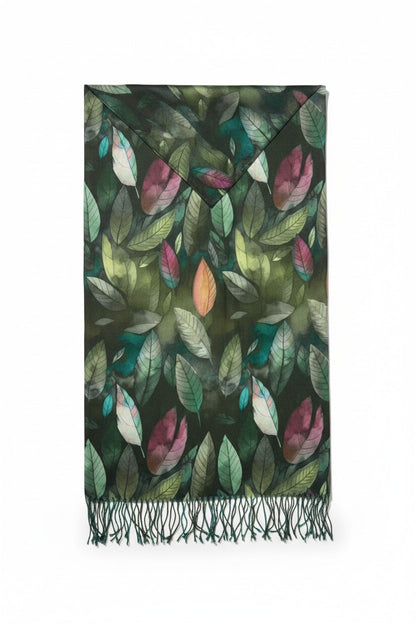 Mixed Leaves Scarf - Olive