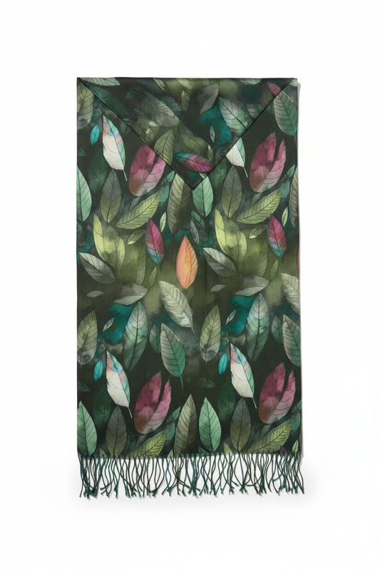 Mixed Leaves Scarf - Olive