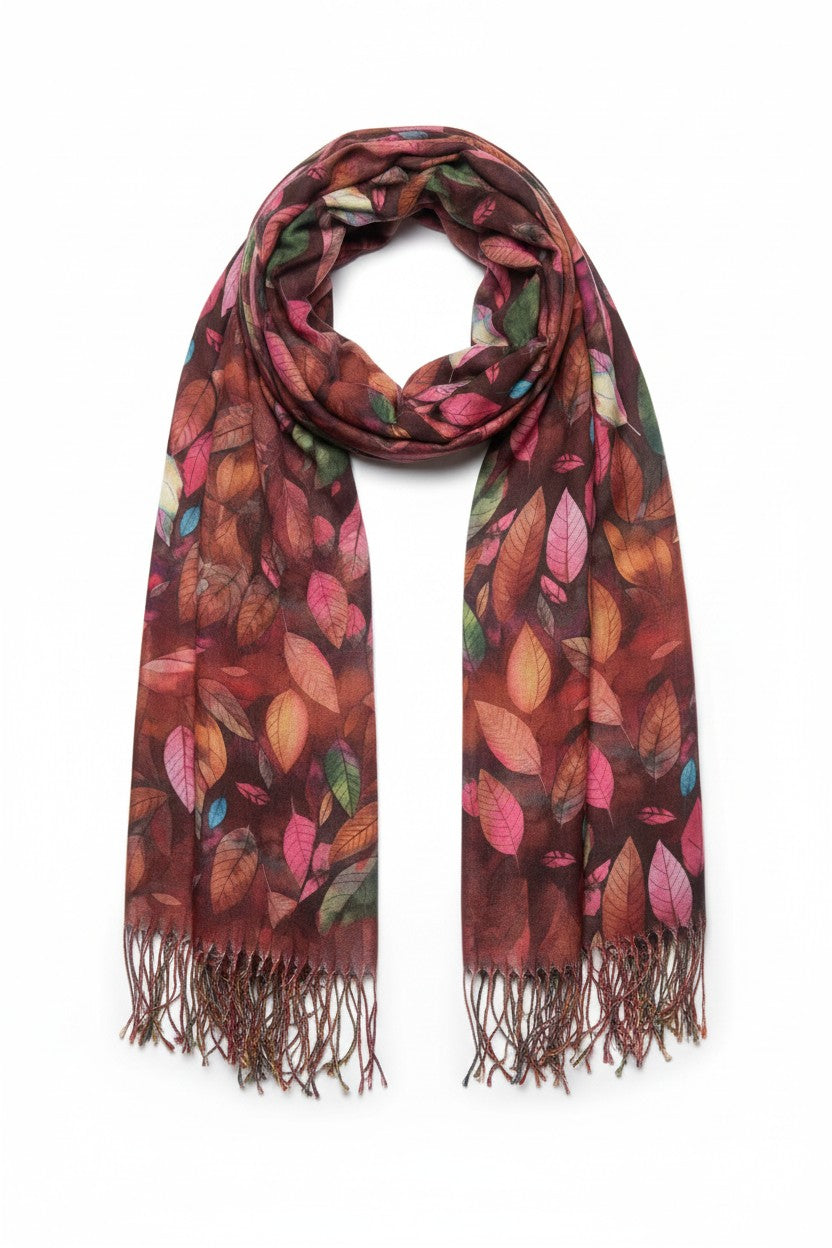 Mixed Leaves Scarf - Rust