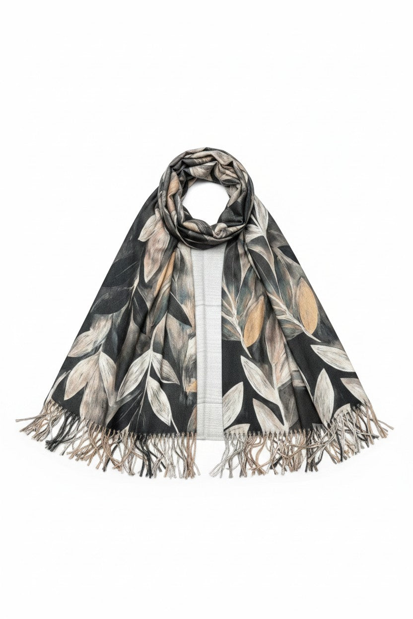 Trailing Leaves Scarf - Grey