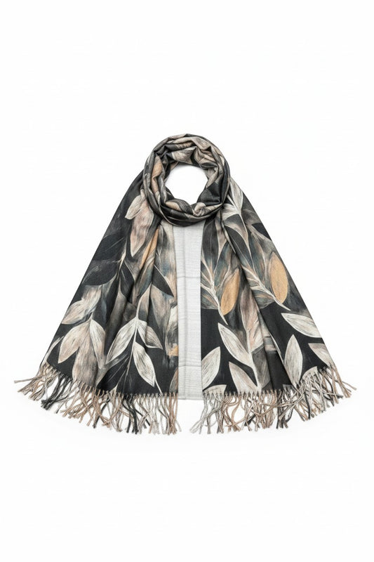 Trailing Leaves Scarf - Grey