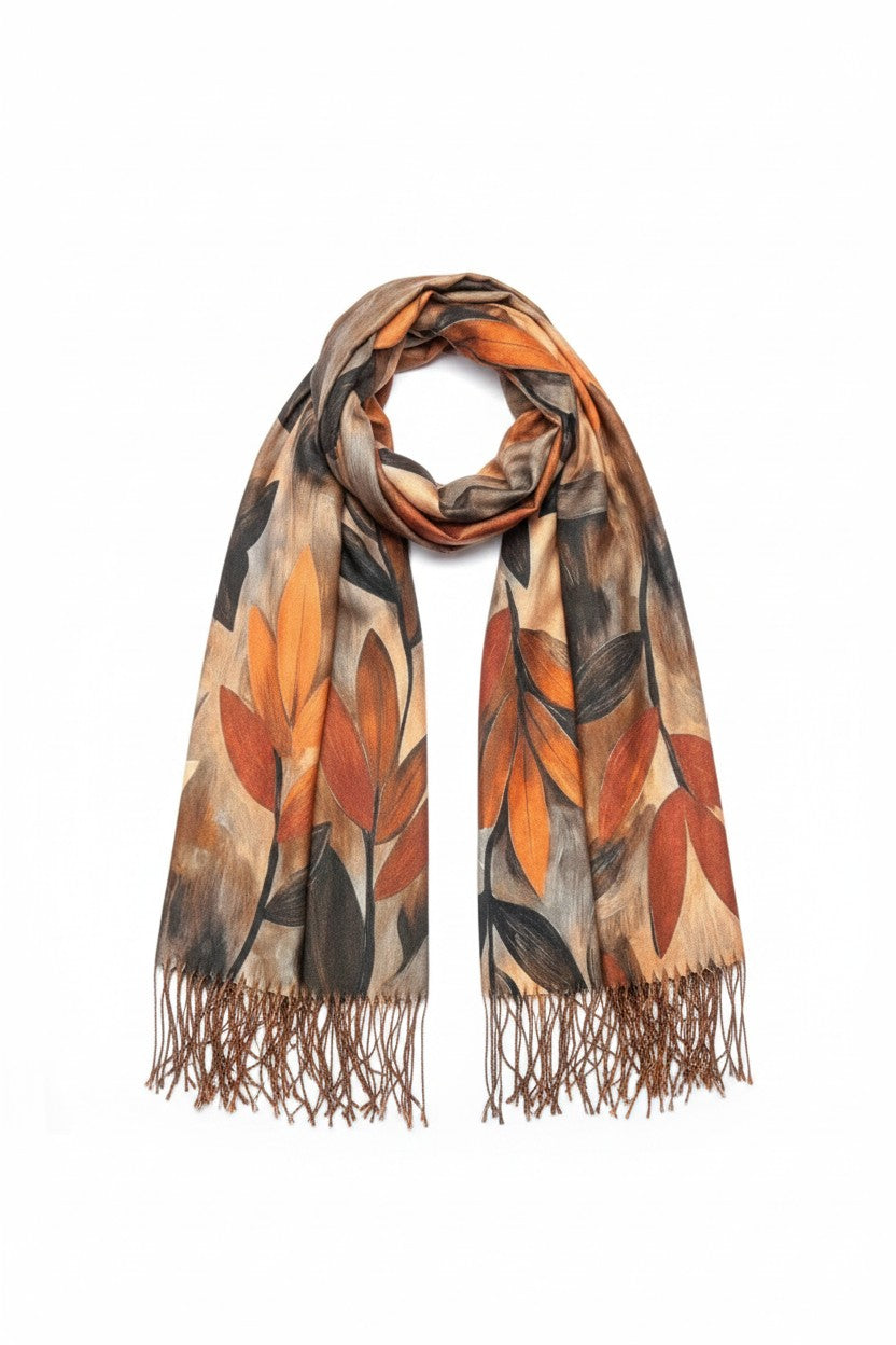 Trailing Leaves Scarf - Orange