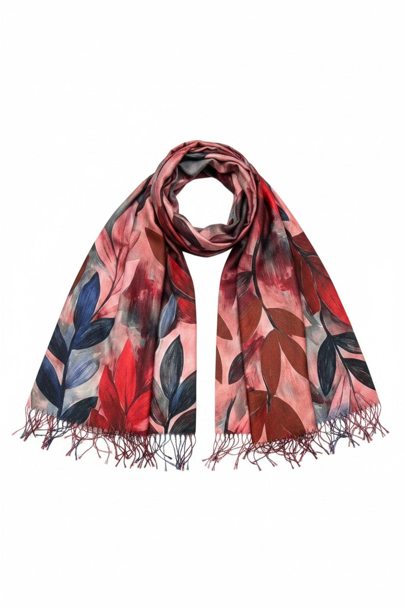 Trailing Leaves Scarf - Red