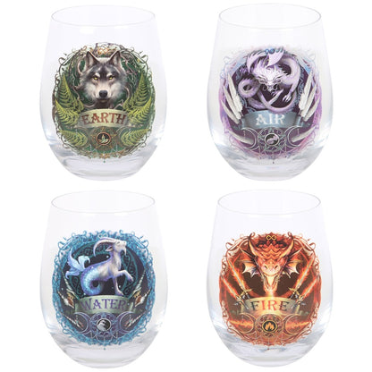 Set of 4 Elemental Stemless Wine Glasses by Anne Stokes NEW!