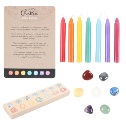 Chakra Energy Candles, Crystals and Candle Holder Gift Set NEW!