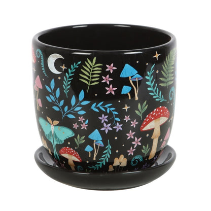 Dark Forest Print Ceramic Plant Pot with Saucer NEW!