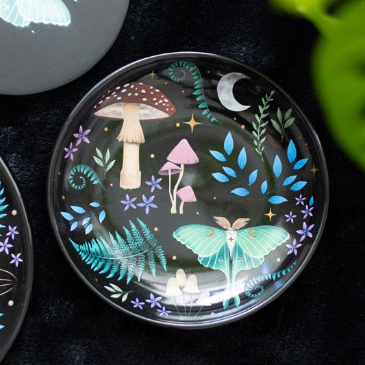 Dark Forest Print Round Ceramic Trinket Dish NEW!