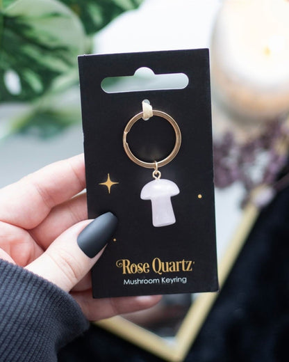 Rose Quartz Mushroom Keyring