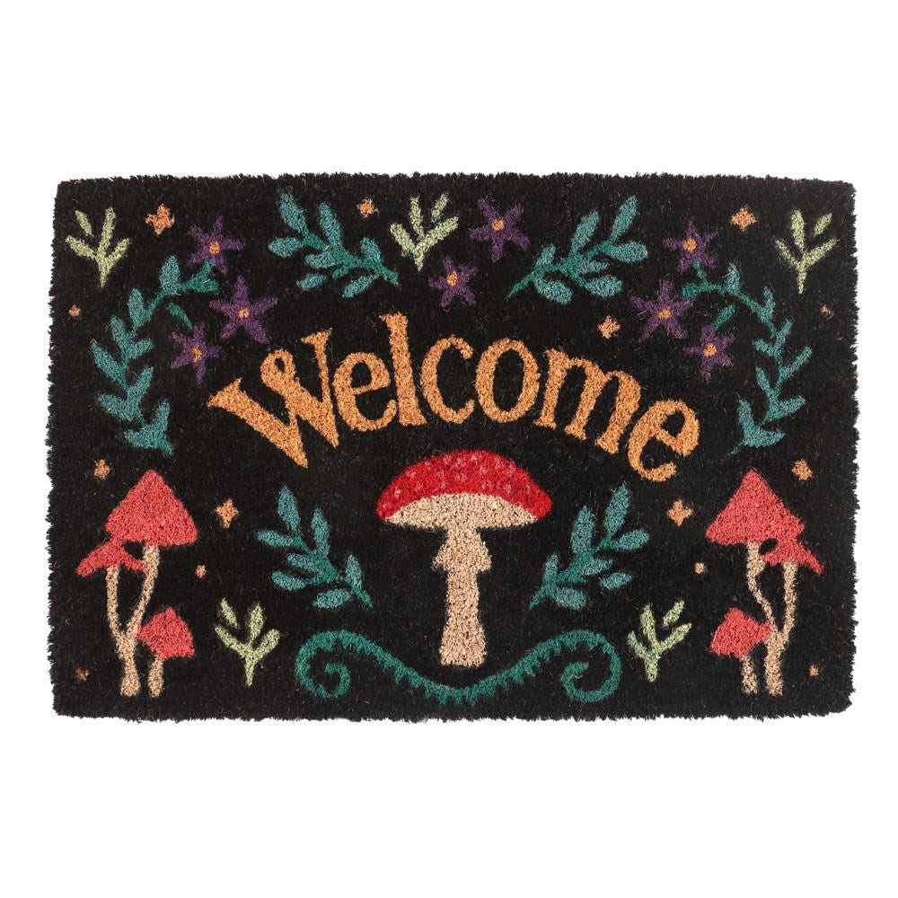 Black Mushroom Welcome Coir Doormat