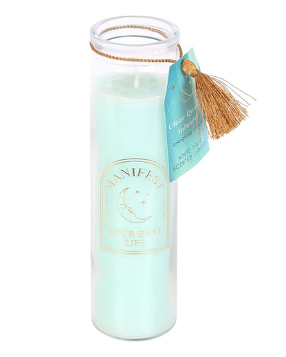 White Sage Tube Candle with Clear Quartz Crystals NEW!