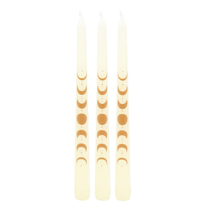 Set of 3 Off White Moon Phases Taper Dinner Candles NEW!