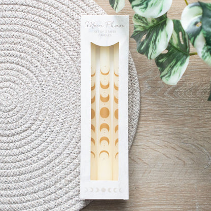 Set of 3 Off White Moon Phases Taper Dinner Candles NEW!