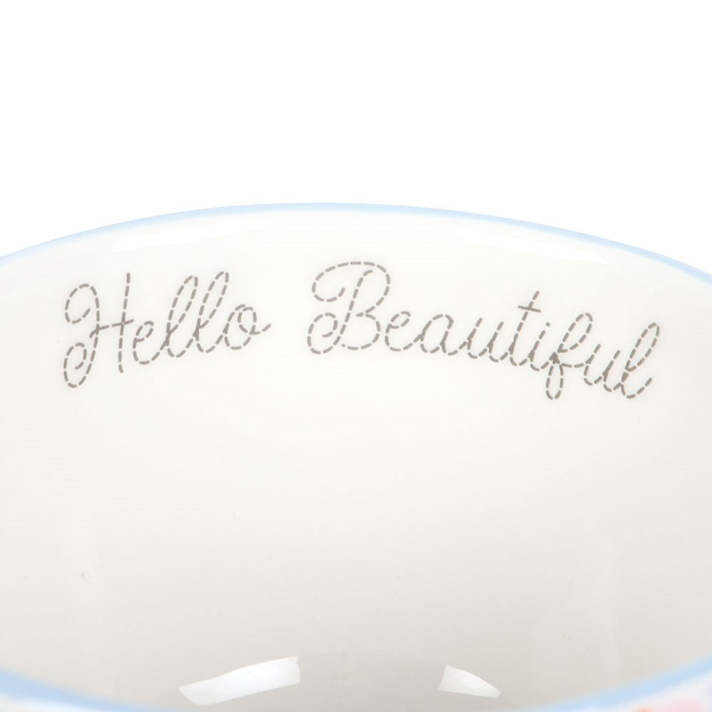 Hello Beautiful Daisy Floral Print Mug with Butterfly NEW!