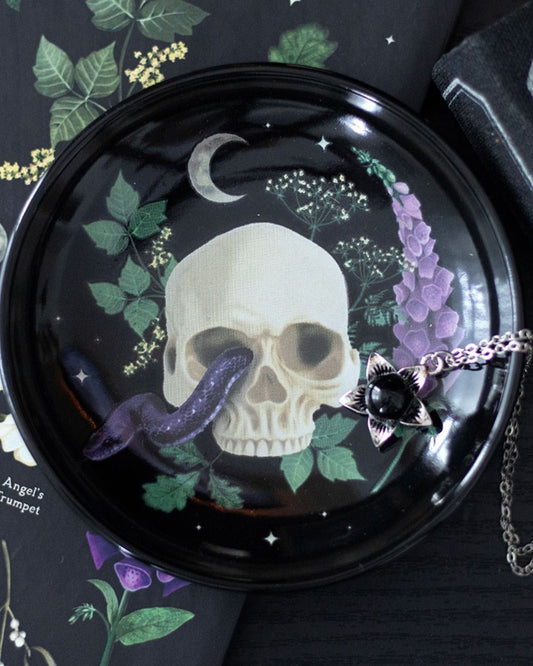 Venom & Vines Skull with Snake Ceramic Trinket Dish NEW!