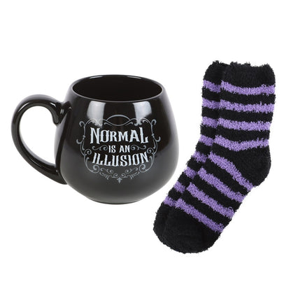 Normal is an Illusion Gothic Ceramic Mug and Socks Set