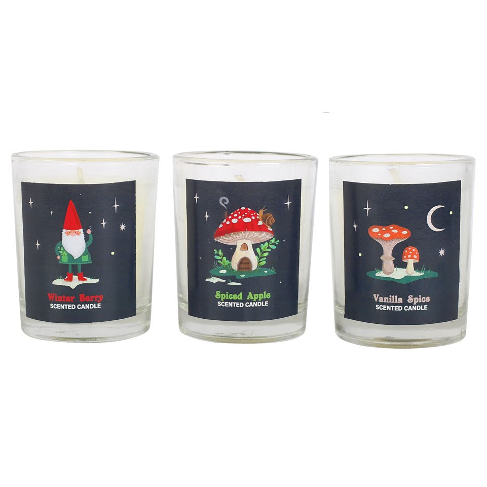 Gnome Sweet Gnome Trio Of Scented Glass Candles NEW!