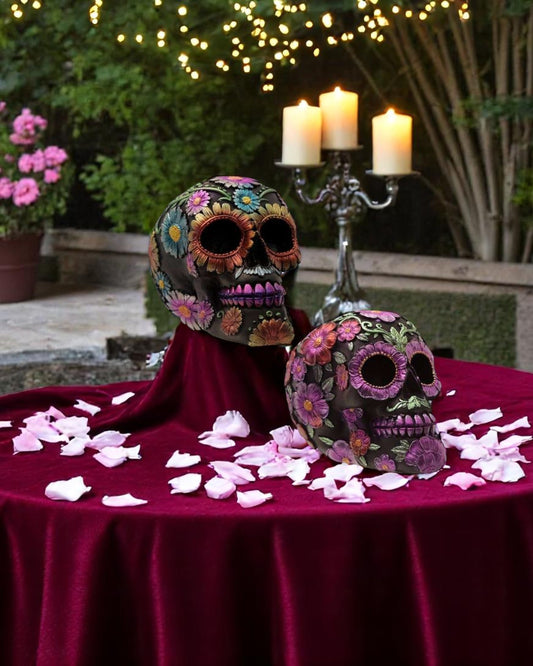 Metallic Day of the Dead Daisy and Flower Skull Decoration