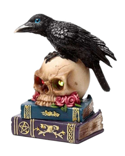 Crow Perched on LED Skull & Books