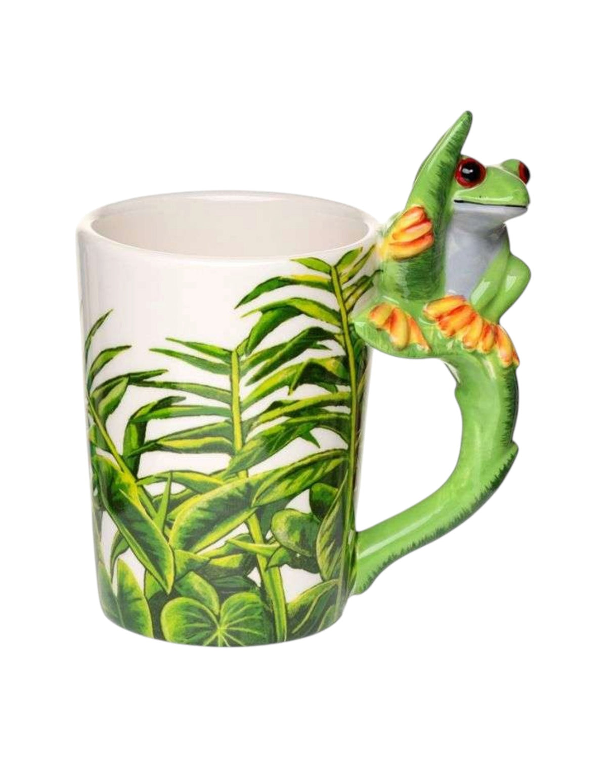 Tree Frog with Foliage Decal Ceramic Shaped Handle Mug