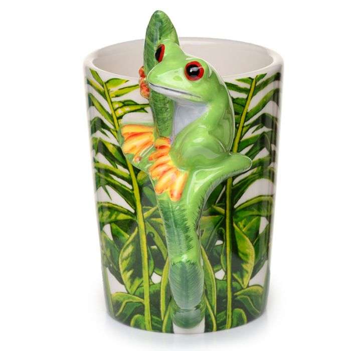 Tree Frog with Foliage Decal Ceramic Shaped Handle Mug