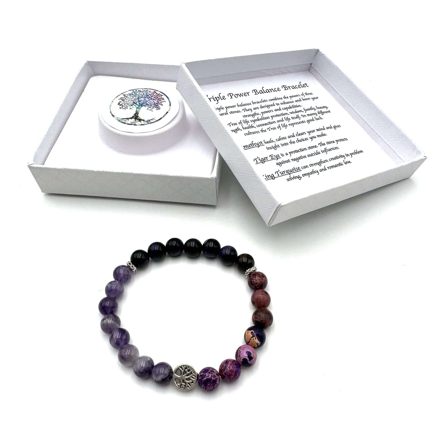 Balance Bracelet Tree of Life – Amethyst-Purple Tiger Eye-King Turquoise