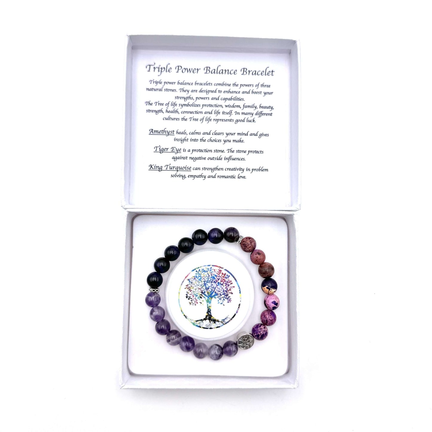 Balance Bracelet Tree of Life – Amethyst-Purple Tiger Eye-King Turquoise