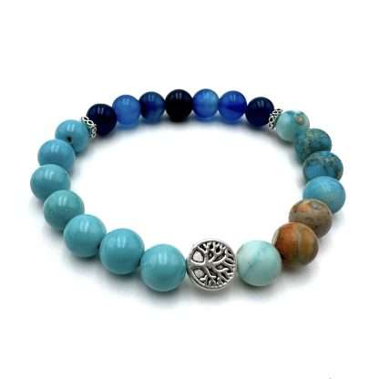 Balance Bracelet Tree of Life – Blue Turquoise-Teal King Turquoise-Teal Banded Agate