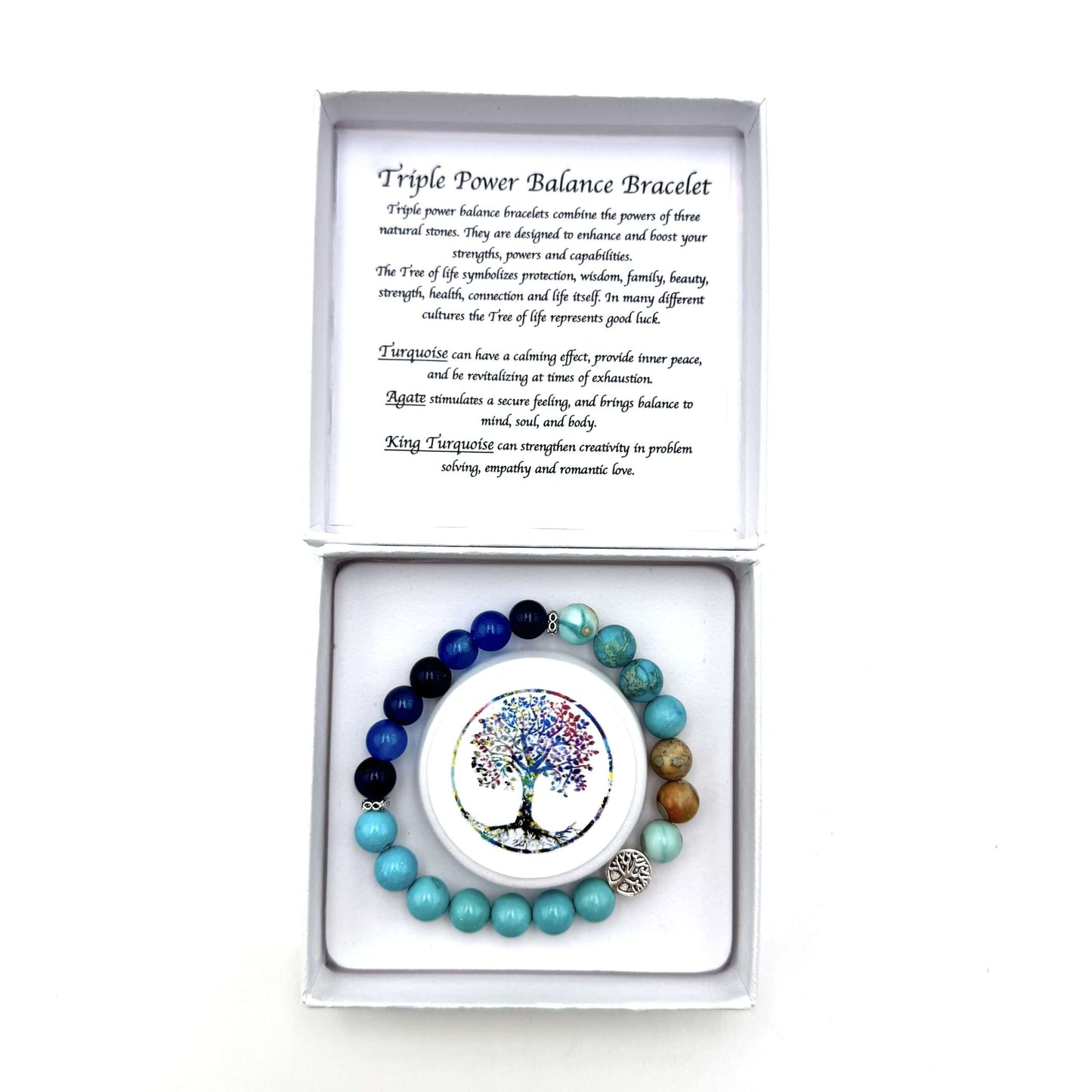 Balance Bracelet Tree of Life – Blue Turquoise-Teal King Turquoise-Teal Banded Agate