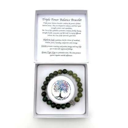 Balance Bracelet Tree of Life – Nephrite Jade- Zoisite-Green Tiger Eye