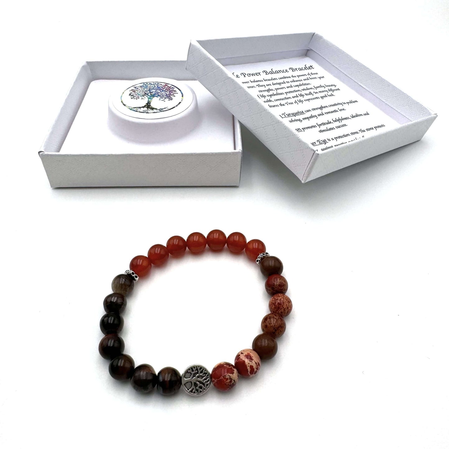 Balance Bracelet Tree of Life – Red King Turquoise-Red Carnelian- Red Tiger Eye