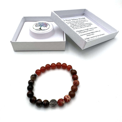 Balance Bracelet Tree of Life – Red King Turquoise-Red Carnelian- Red Tiger Eye