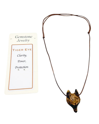 Wolf Head Pendant Gold Tiger Eye