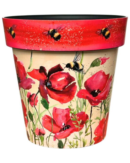 Plant Pot - Zest Poppies & Bees 22cm