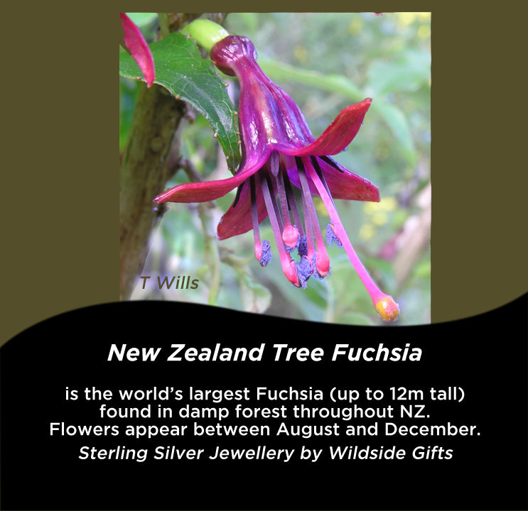 STERLING SILVER NZ FUCHSIA FLOWER DROP EARRINGS