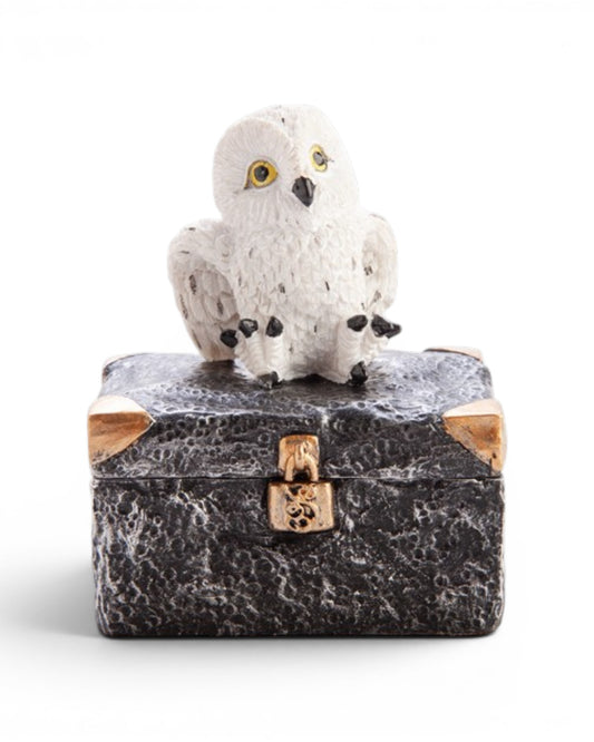 Snowy Owl Metal Chest Trinket Box