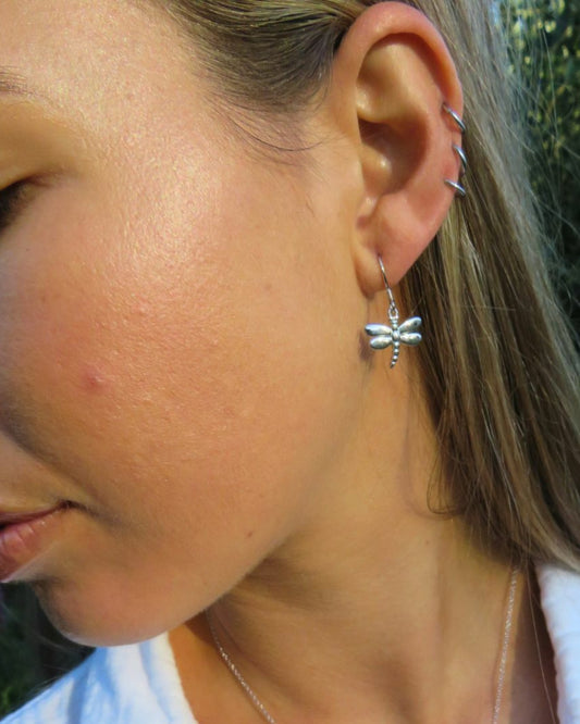 Dragonfly Earrings solid sterling silver on sterling silver chain