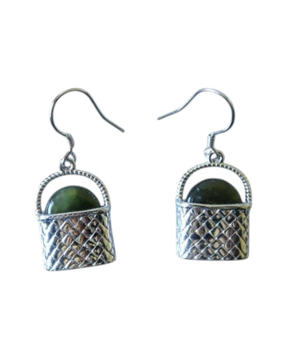 Sterling Silver Kete with NZ Greenstone Earrings