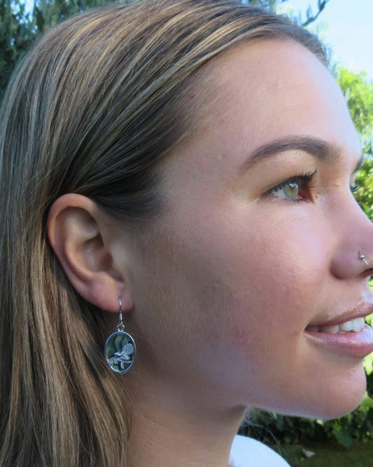 Fantail Sterling Silver with Paua Oval Drop Earrings