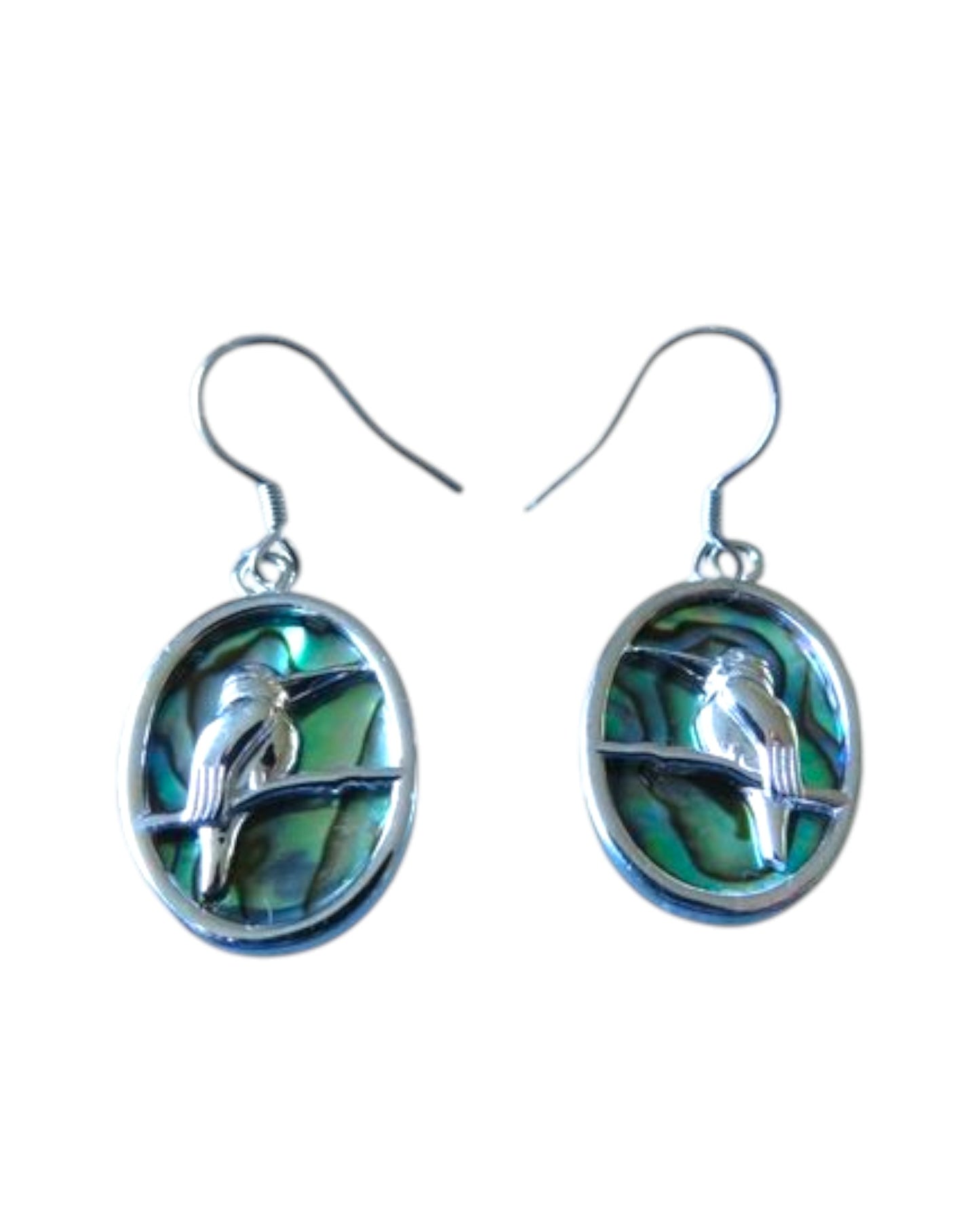 Kingfisher Sterling Silver with NZ Paua Oval Drop Earrings